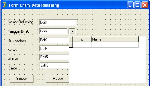 Gambar 5.4 Tampilan Form Interface Tabel Rekening Setelah Ditambahkan  Komponen DBGrid 