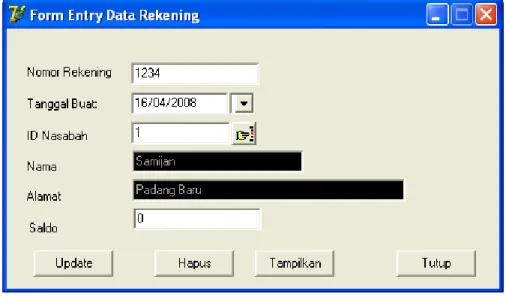 Gambar 5.5 Message Dialog yang Tampil Jika Operator Memasukkan  Nomor Rekening yang Sudah Ada di Database 