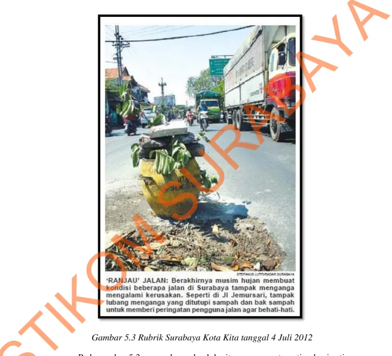 Gambar 5.3 Rubrik Surabaya Kota Kita tanggal 4 Juli 2012 