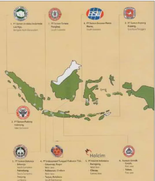 Gambar 2.   Peta lokasi plant produsen semen di Indonesia (sumber : ASI 2010)