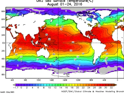 Gambar 1.  Peta Rata-rata Suhu Muka Laut Agustus 2016 