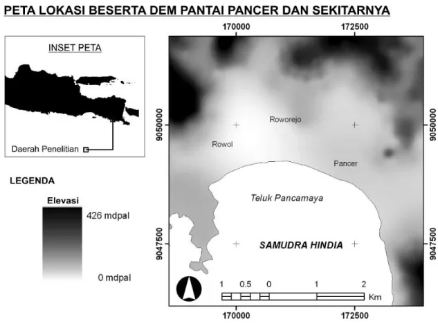 Gambar 1. Peta Daerah Penelitian dengan Digital Elevation Model