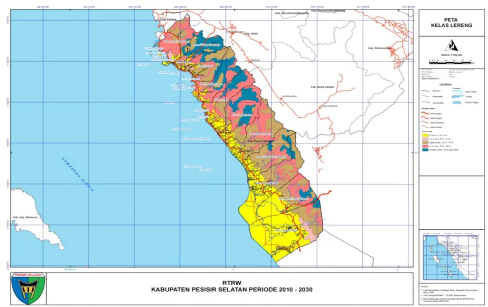 Gambar 2.2.  Peta Topografi  Kabupaten Pesisir Selatan 