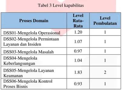 Tabel 3 Level kapabilitas