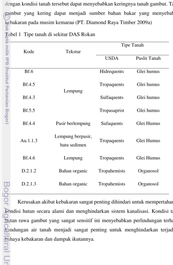Tabel 1  Tipe tanah di sekitar DAS Rokan  