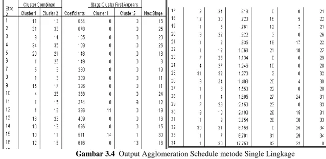 Gambar 3.4  Output Agglomeration Schedule metode Single Lingkage 