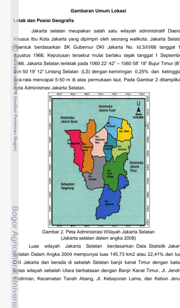 Gambar 2. Peta Administrasi Wilayah Jakarta Selatan  (Jakarta selatan dalam angka 2008) 