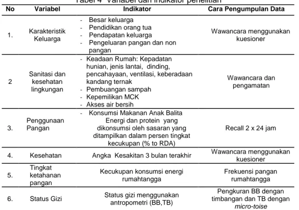 Tabel 4  Variabel dan indikator penelitian 