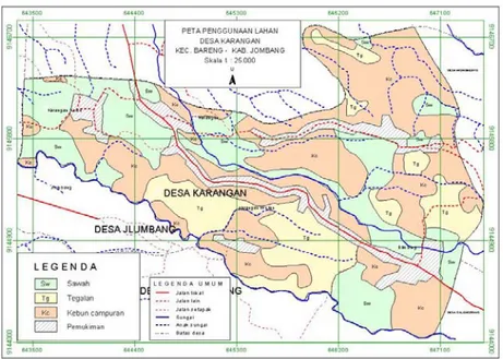 Gambar 1.  Peta penggunaan lahan Desa Karangan, Kec. Bareng,  Kab. Jombang 