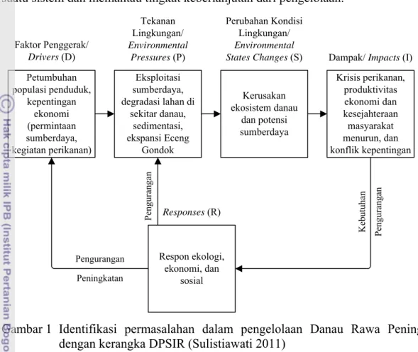 Gambar 1  Identifikasi  permasalahan  dalam pengelolaan Danau Rawa Pening  dengan kerangka DPSIR (Sulistiawati 2011) 