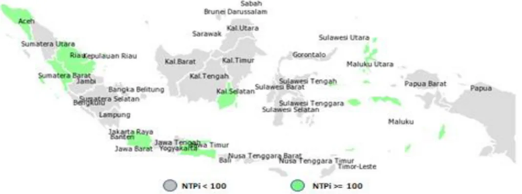 Gambar 3.  Sebaran NTPI  Per Provinsi s.d   Desember  2017 (Sumber: BPS  Indonesia) 