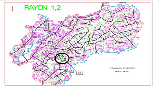 Gambar 2. Lokasi Penelitian Rayon 1 Petak 183 Unit Usaha Bunga Mayang   (Sumber : LP Unila,2009) 