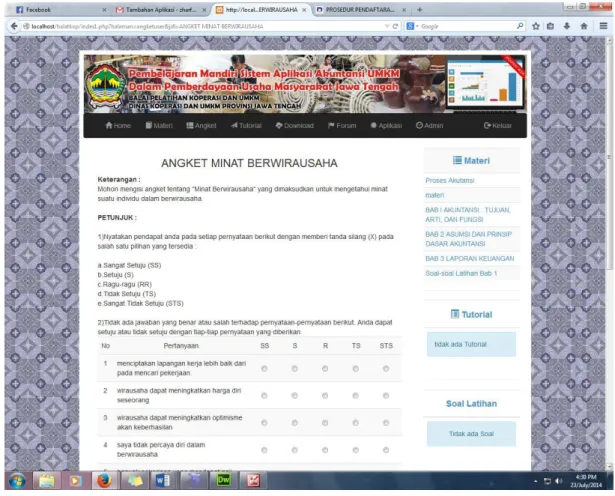 Gambar 5.7  Halaman Angket  6.  Antarmuka Tampilan Halaman Tutorial 