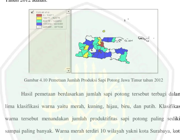 Gambar 4.10 Pemetaan Jumlah Produksi Sapi Potong Jawa Timur tahun 2012 