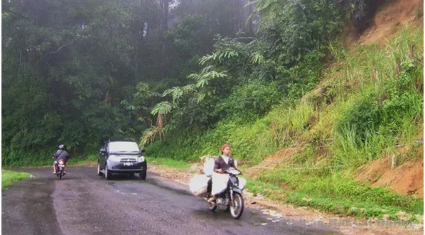 Gambar 1.2. Jalan Tanjakan Cadas Hideung Sukanagara-Pagelaran, Kabupaten Cianjur  yang dinilai sebagai salah satu titik rawan longsor di Kab