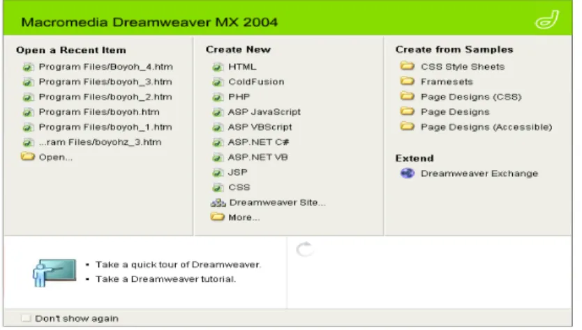 Gambar 2.5. Tampilan Jendela Halaman Awal Dreamweaver MX 2004
