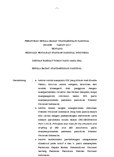 - 1 - PERATURAN KEPALA BADAN STANDARDISASI NASIONAL NOMOR 2 TAHUN 2017 ...