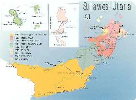Gambar 1. Peta Sulawesi Utara. Tanda panah menunjukkan lokasi penelitian 