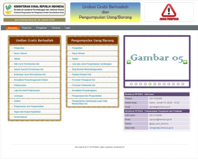Gambar 2.1. Tampilan awal aplikasi Sistem Online UGB dan PUB