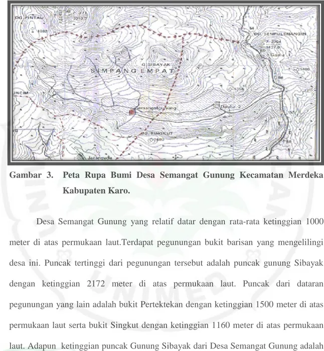 Gambar  3.    Peta  Rupa  Bumi  Desa  Semangat  Gunung  Kecamatan  Merdeka    Kabupaten Karo