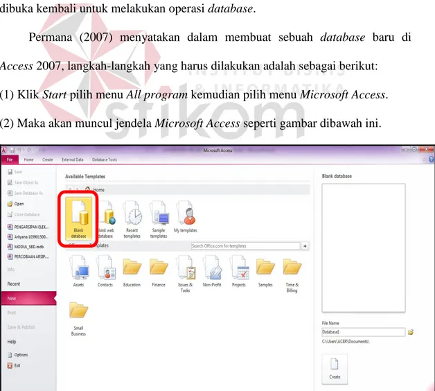 Gambar 3.2 Tampilan Jendela Kerja Microsoft Access 