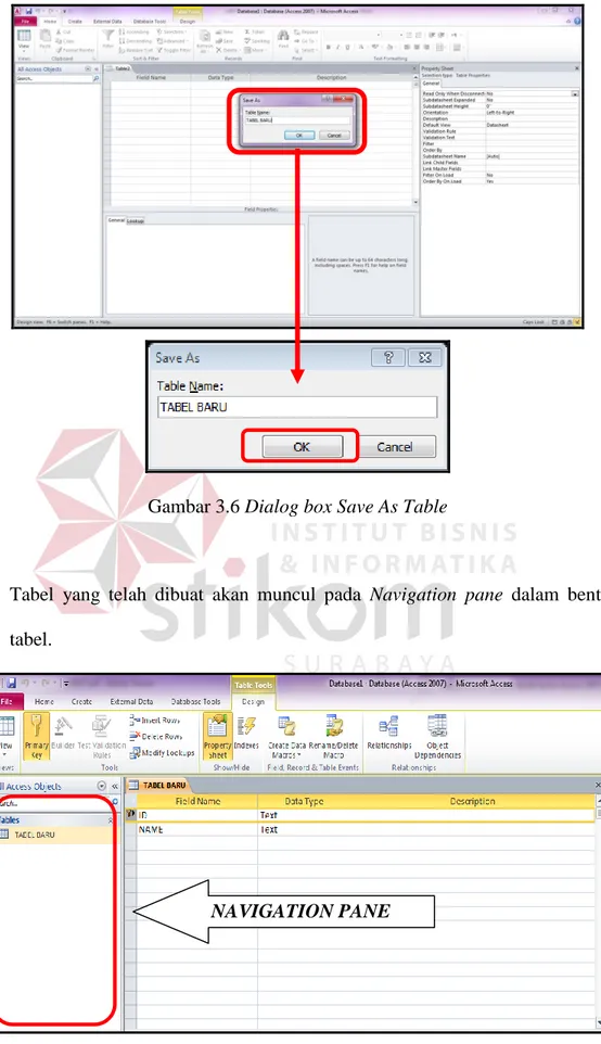 Gambar 3.6 Dialog box Save As Table 