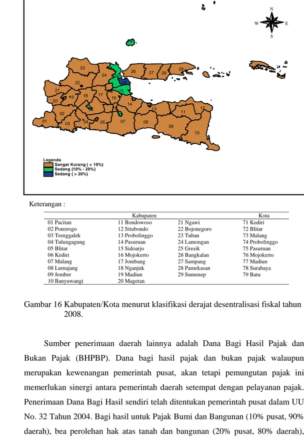 Gambar 16 Kabupaten/Kota menurut klasifikasi derajat desentralisasi fiskal tahun  2008