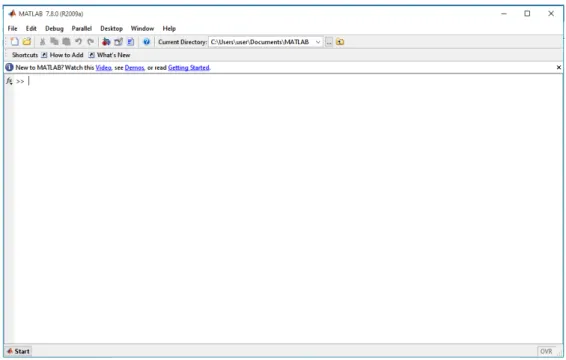 Gambar di atas adalah tampilan dari Command Window (layar perintah) dari  aplikasi  MATLAB