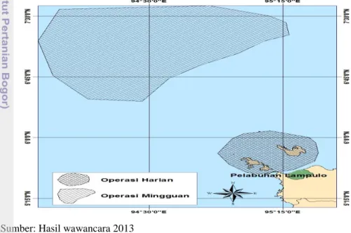 Gambar 3.3 Peta daerah penangkapan ikan di Lampulo  Metode Penangkapan Pukat Cincin di Lampulo 