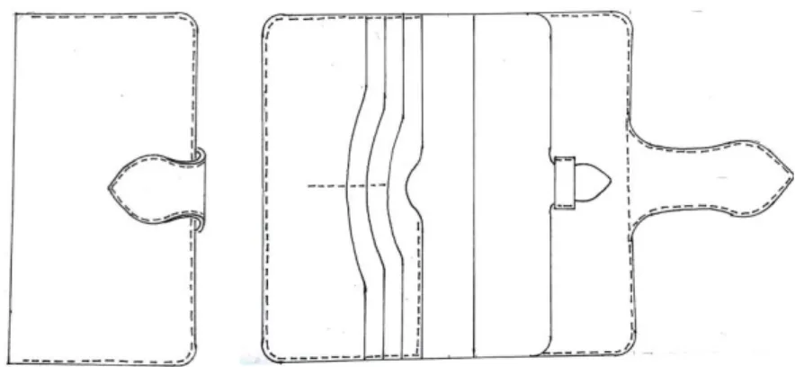 Gambar 36. Desain terpilih long wallet 2, interior (kanan) dan eksterior (kiri)  (Dokumentasi Abdul Muntolib 2017) 