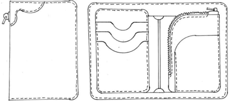 Gambar 41. Desain terpilih medium wallet, interior (kanan) dan eksterior (kiri)  (Dokumentasi Abdul Muntolib 2017) 