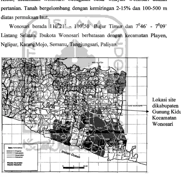 Gambar 1.3  Peta Kabupaten Gunung Kidul  Sumber : Atlas Wilayah Gunung KiduJ 