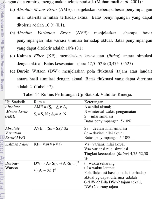 Tabel 47  Rumus Perhitungan Uji Statistik Validitas Kinerja.