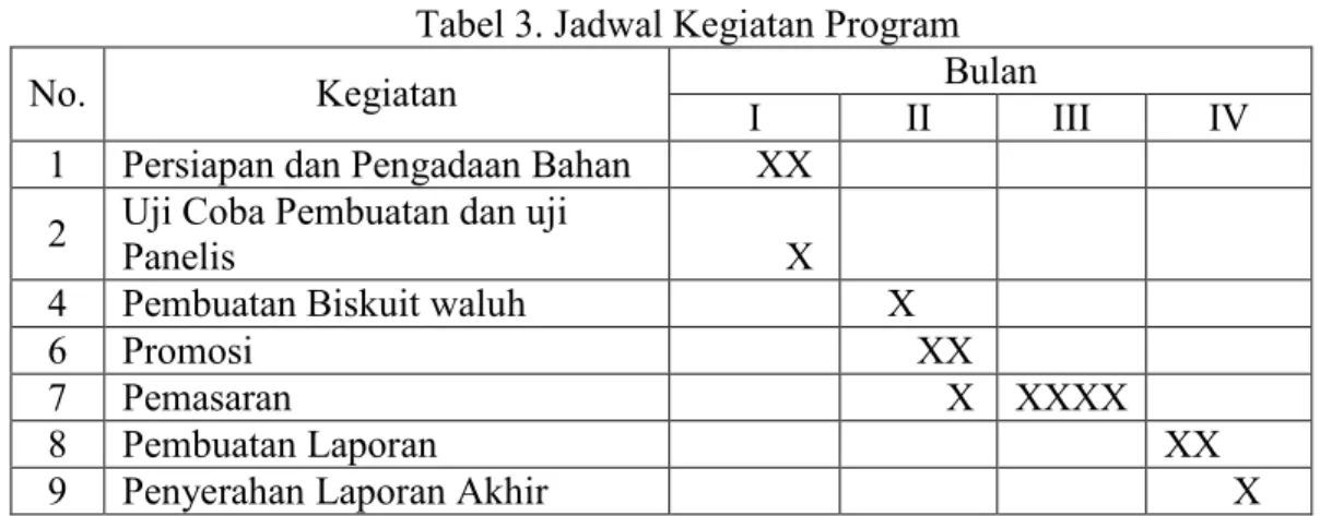 Tabel 3. Jadwal Kegiatan Program  Bulan 