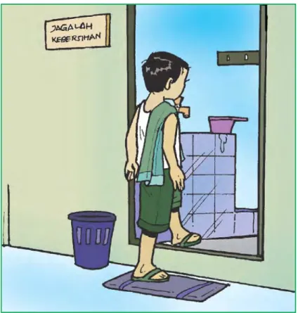 Gambar 3.1 Rendah hati dan hidup sederhana sudah menjadi kebiasaan bagi Ahmad. Sebelum menunaikan salat Subuh, dia pergi ke kamar mandi/WC untuk mandi, buang air besar, dan kecil