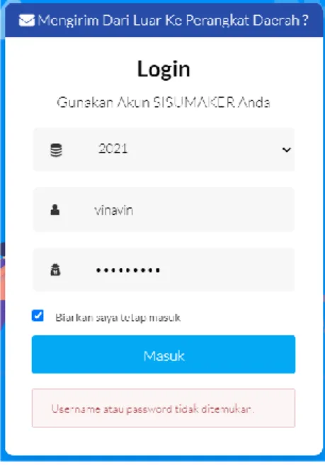 Gambar 1.0.3 Notifikasi Gagal Login 