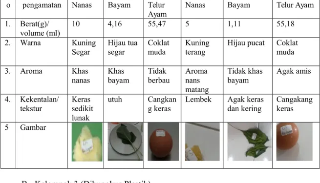 Tabel 4.2 Hasil Pengamatan Kelompok 3 N