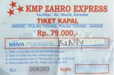 Gambar I-12: Contoh tiket untuk kapal KM. Zahro Express 