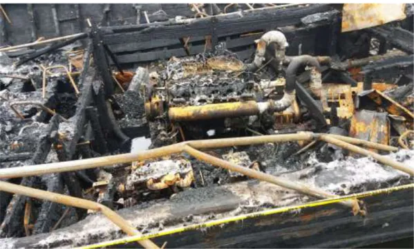 Gambar I-16: Kondisi kamar mesin KM. Zahro Express setelah terbakar 