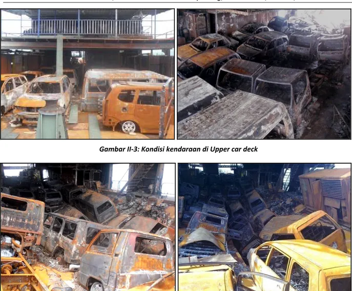 Gambar II-4: Kerusakan konstruksi Upper car deck yang mengalami deformasi akibat paparan panas dari  bagian bawah