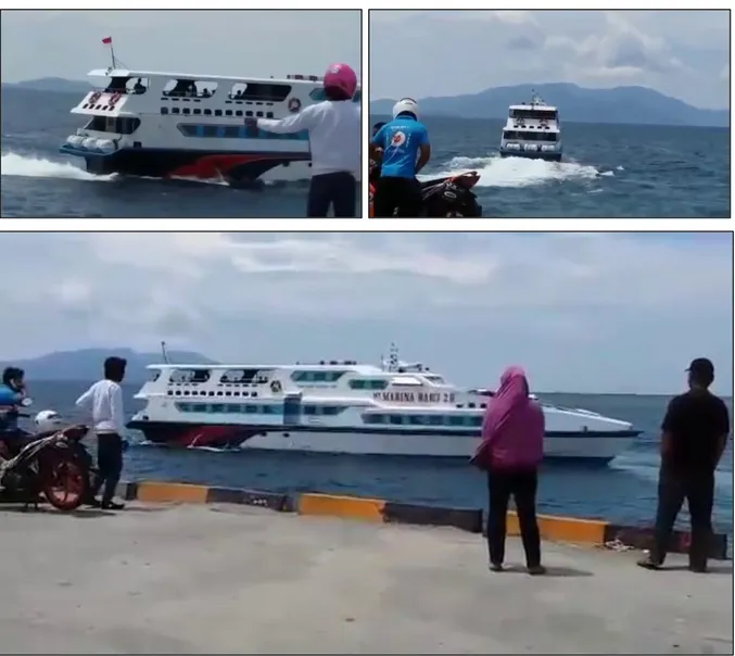 Gambar I-9: Foto Kondisi keberangkatan kapal dari Dermaga Kolaka. Foto didapatkan dari rekaman video  oleh penduduk kolaka pada saat kapal berangkat