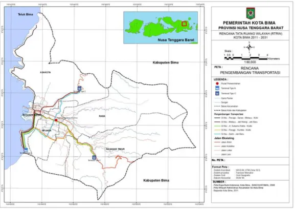 Gambar 4.2. Peta tata ruang  Kota Bima (sumber:Bappeda Kota Bima, 2013)  3.  Pengembangan terminal 