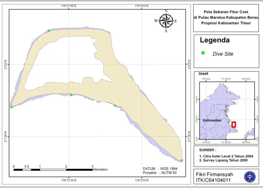 Gambar 12.  Peta sebaran fitur cost Pulau Kakaban 
