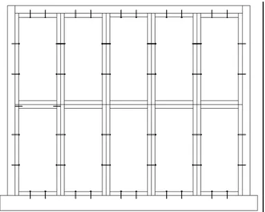 Gambar 2. Skematik dinding Model-4 dengan 10 (sepuluh) panel Gewang lebar 3 meter dan tinggi panel 2,4 meter.