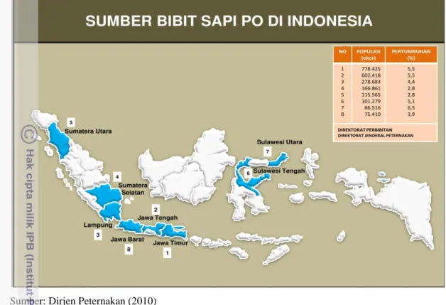 Gambar 2. Peta Sumber Bibit Sapi PO di Indonesia 