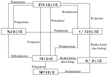 Gambar 2.  Siklus biogeokimia logam berat dalam lingkungan (Paasivirta 1991)  