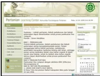 Gambar 6. Portal Penyuluhan Pertanian  Berikut  ini  tabel  yang  menjelaskan  jenis  materi   (e-content) yang  diterapkan pada web portal: 