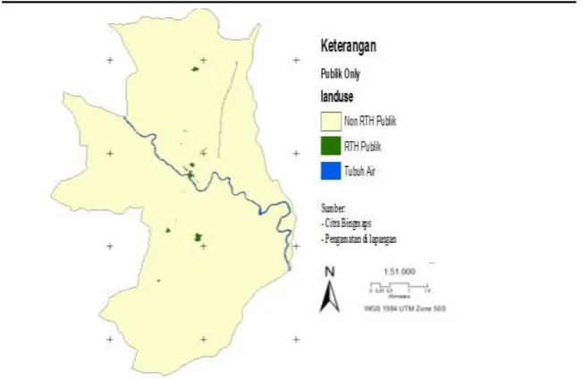 Gambar 1  Peta penyebaran RTH publik Kota Kandangan  Kebutuhan RTH Kota Kandangan 