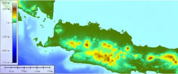 Gambar 4.5 Data Peta Batimetri Pulau Jawa  Sumber: Global Mapper v16  