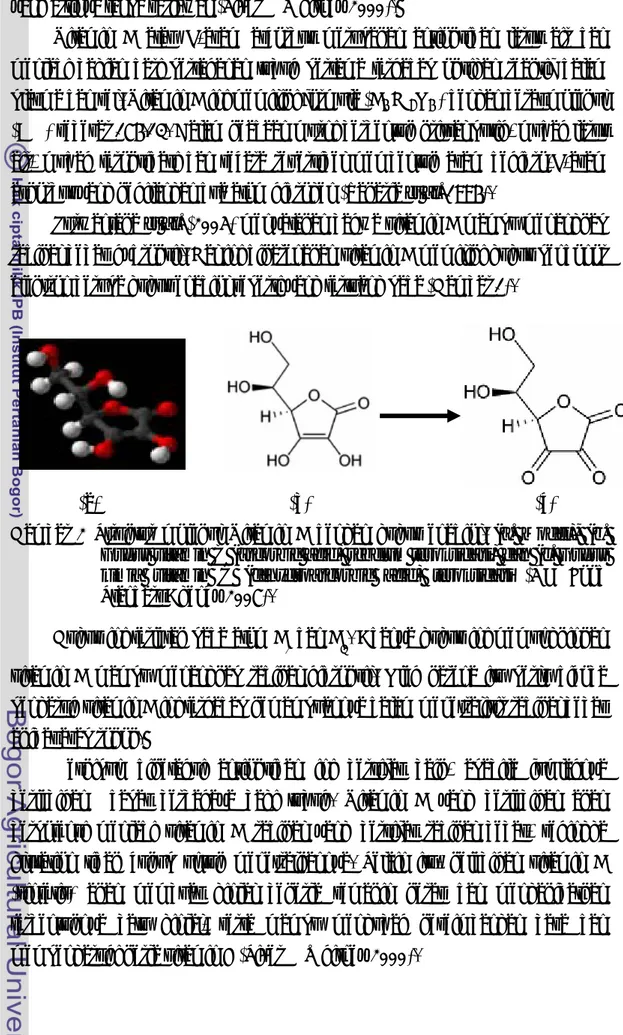 Gambar 2 Struktur molekul Vitamin C dengan gugus enadiol. (a. Model), (b. 